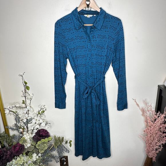 BODEN Susannah Jersey Shirt Dress Blue Black Dots Sz 10 Regular {C46} - Picture 2 of 5